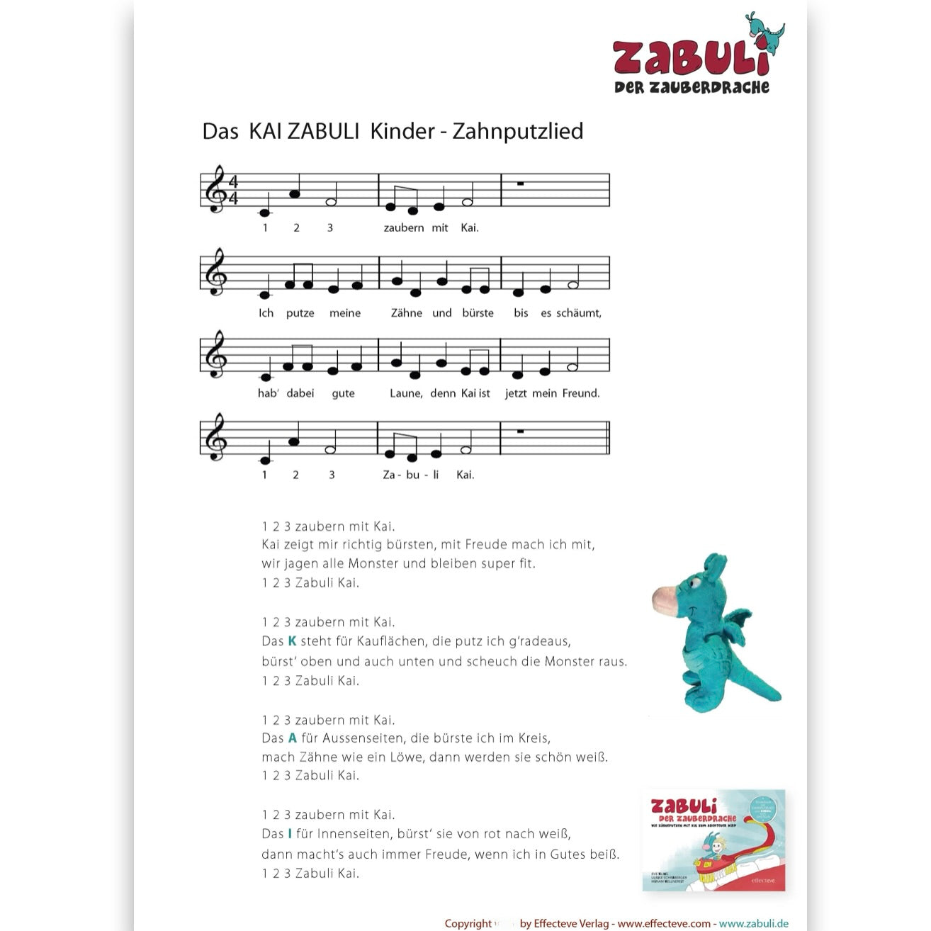 Zabuli Zauberdrache Zahnputz-Kinderbuch Stofftier Effecteve Verlag München Eve Kling
